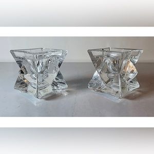SET OF 2 LEAD CRYSTAL GLASS 1/2" TAPER CANDLE HOLDERS--BEAUTIFUL!! (01000)